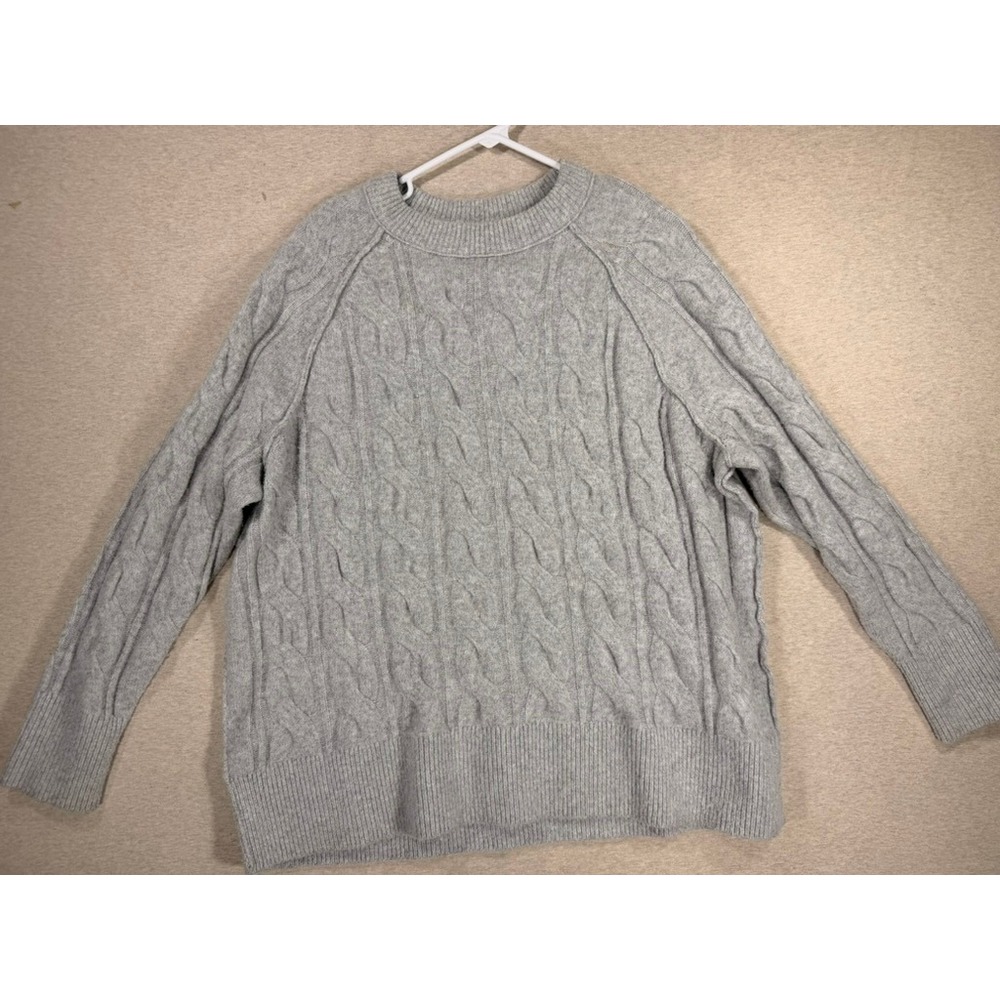 Aerie Cable Knit Sweater Women M Grey Excellent Crewneck Raglan Long Sleeve‎